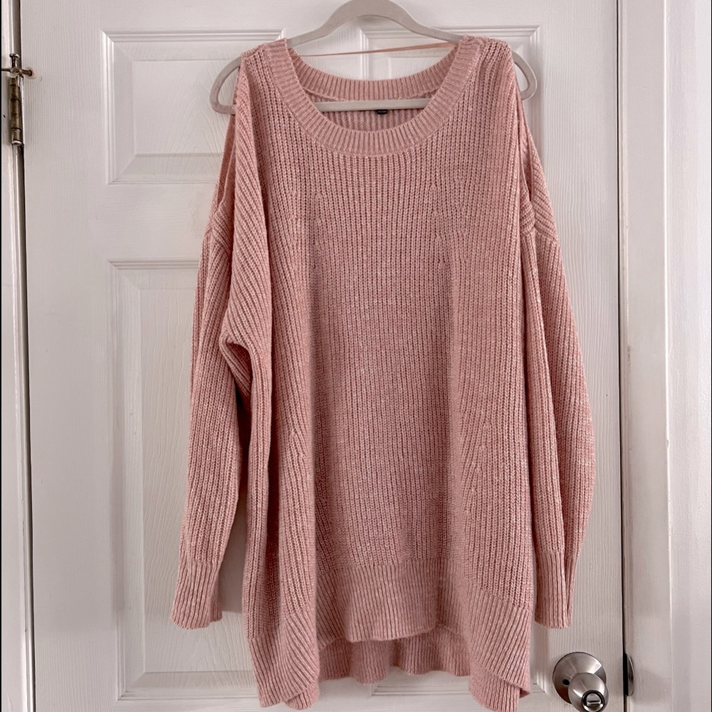 Cable and Gauge Knit Cold Shoulder Top Plus Size 3X